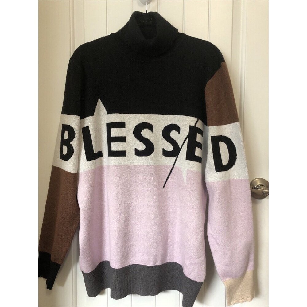 The Hideout Clothing Blessed Knit Distressed Tips Turtleneck Sweater XL
